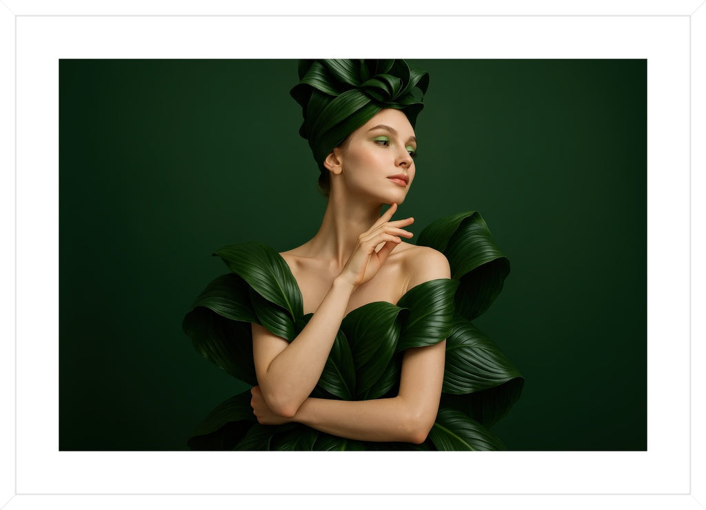 Leaf Couture II affisch stylad i interiörmiljö med vit ram.
