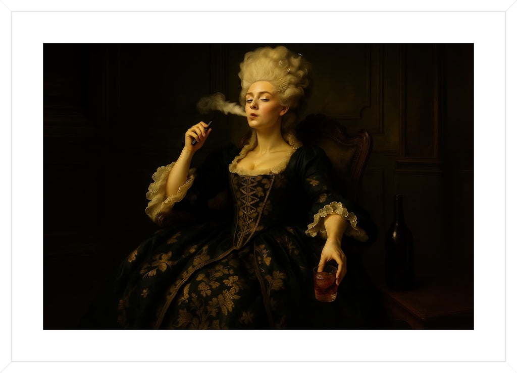 Regal Vape Queen affisch stylad i interiörmiljö med vit ram.