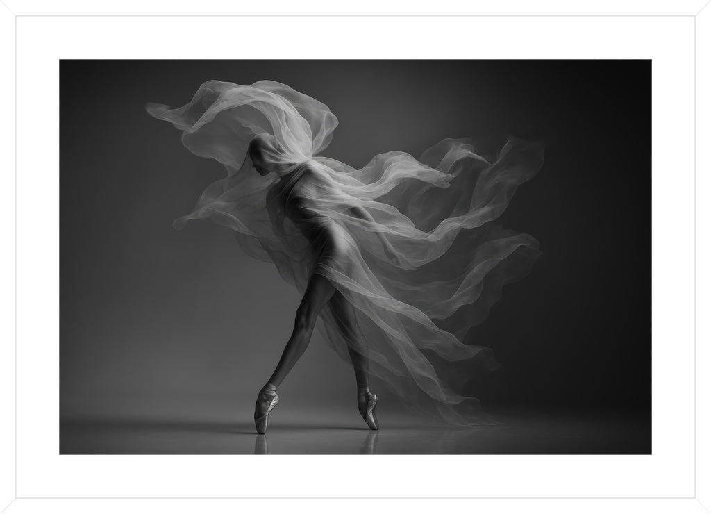 Veil of Movement II affisch stylad i interiörmiljö med vit ram.