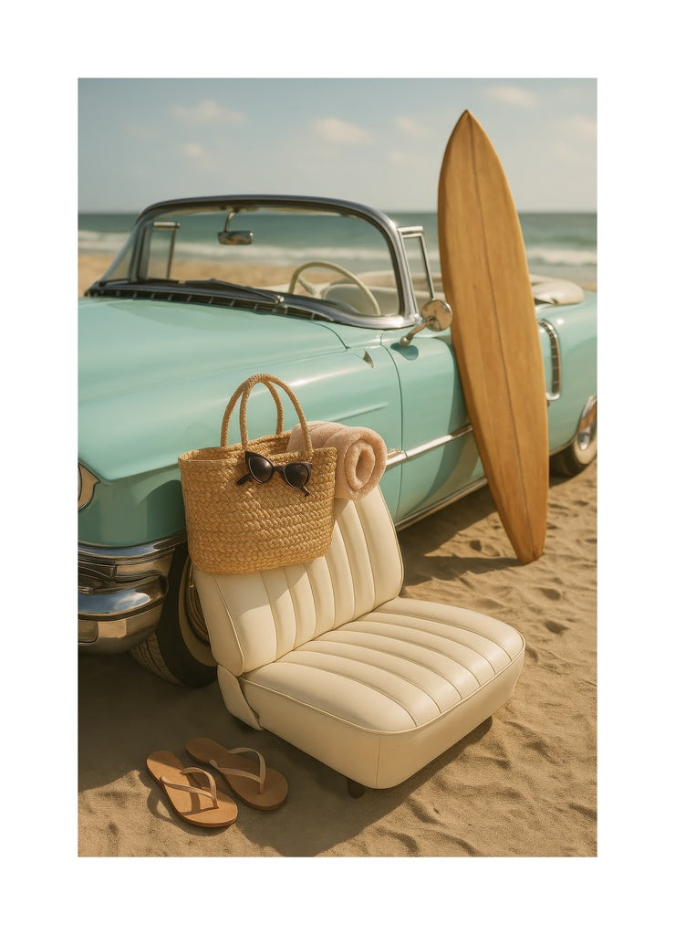 Vintage Cadillac by the Sea affisch med passepartout.