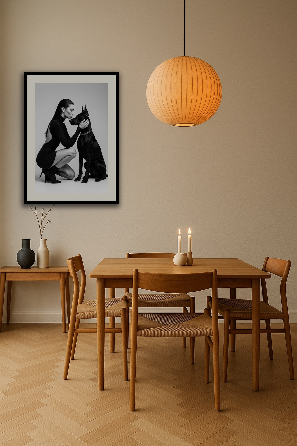 Sleek Silent Alliance affisch stylad i interiörmiljö.