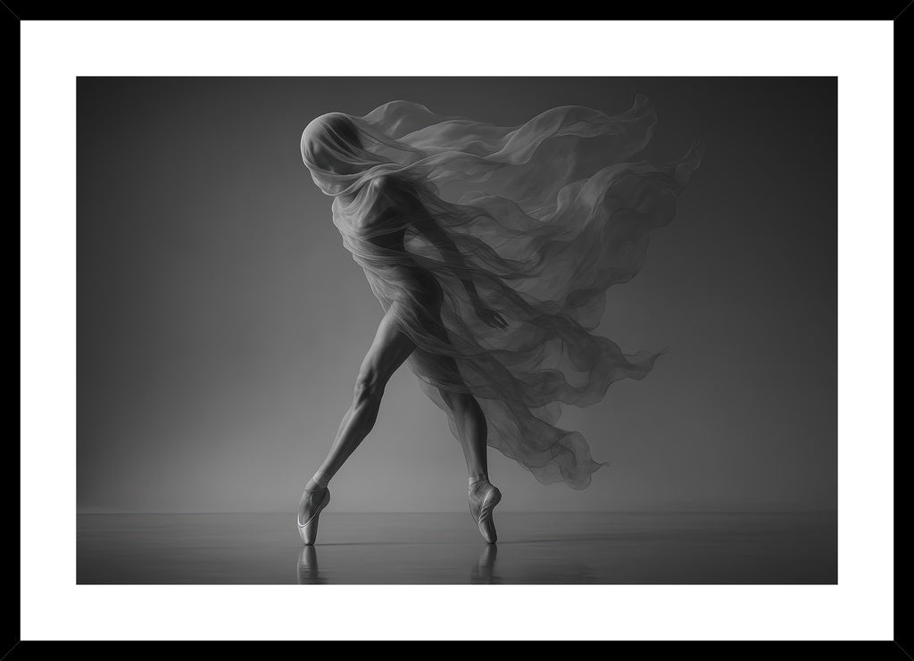 Veil of Movement affisch stylad i interiörmiljö med svart ram.